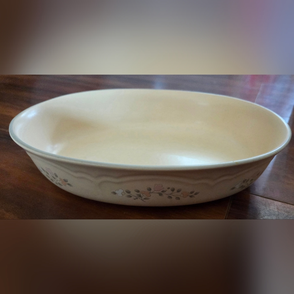 VTG Pfaltzgraff Cream Oval Serving Dish with Floral Border 'Remembrance' RETIRED